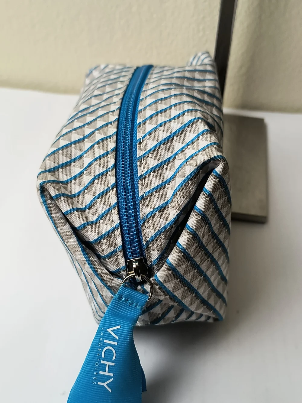 Vichy Blue & Beige Geometric Travel Cosmetic Bag